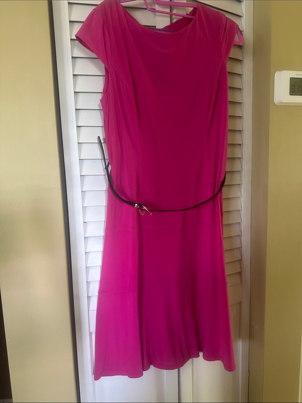 Anne Klein Fuchsia Midi Dress with Thin Black Belt